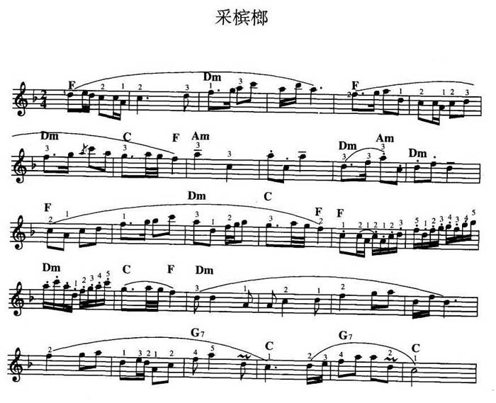 中国乐谱网——【其他乐谱】采槟榔-湖南民歌(电子琴谱_五线谱) 1