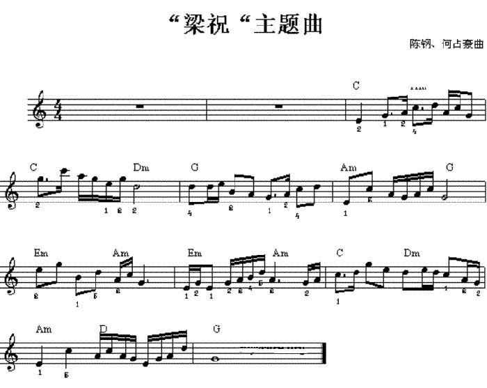 中国乐谱网——【其他乐谱】梁祝主题曲-电子琴谱(五线谱) 