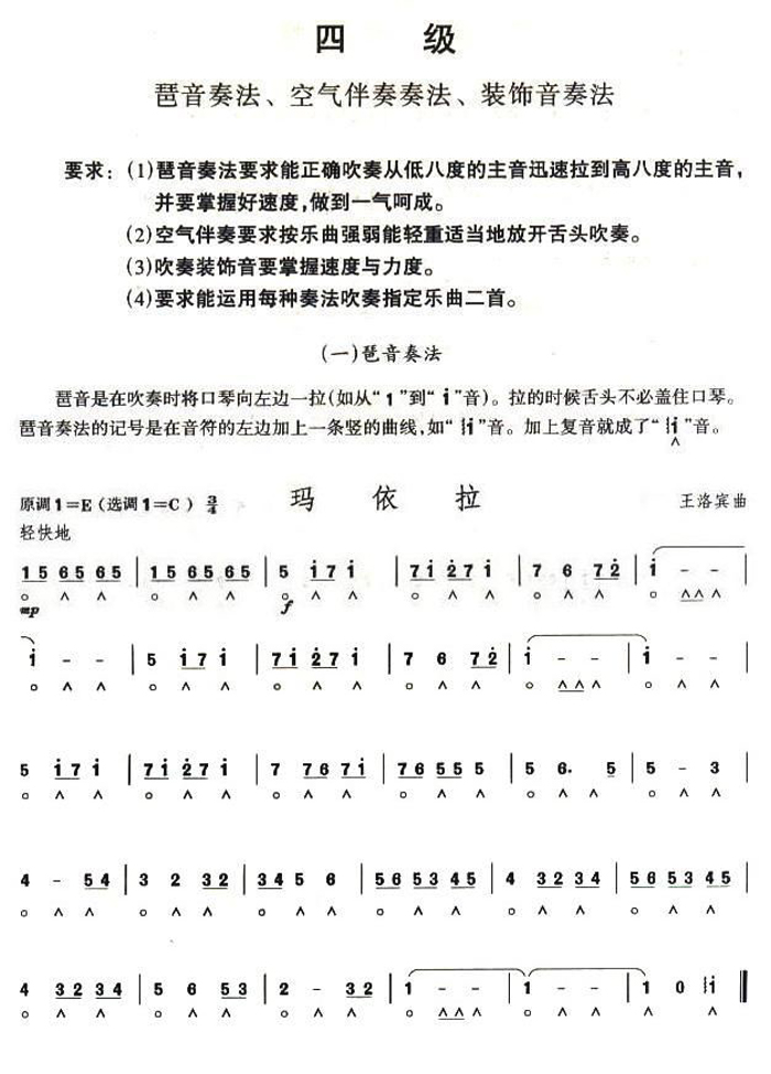 中乐谱网——【其他乐谱】考级四级曲目：玛依拉